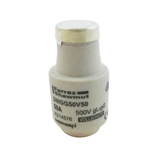 K214576,DIIIGG50V50,DIII-FUSE 500V 50A GL-GG,DIN D ,Fuse-link,Size DIII ,500VAC, 50A,MERSEN,FERRAZ SHAWMUT