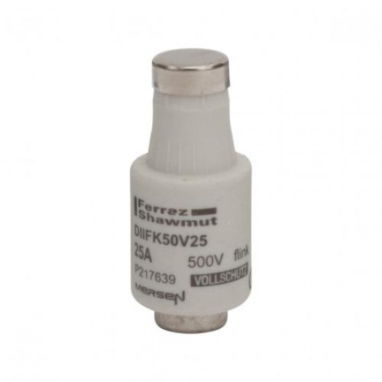 P217639,DIIFK50V25,DII-FUSE 500V 25A FLINK,DIN D, Fuse-link gG/Flink, Size DII ,500VAC ,500VDC ,25A, ,MERSEN,FERRAZ SHAWMUT